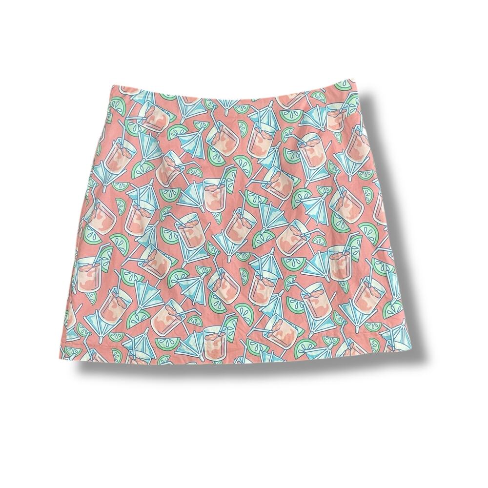 Vineyard Vines Pink Cocktail Print A-Line Skirt‎ Size 8 Cotton Stretch